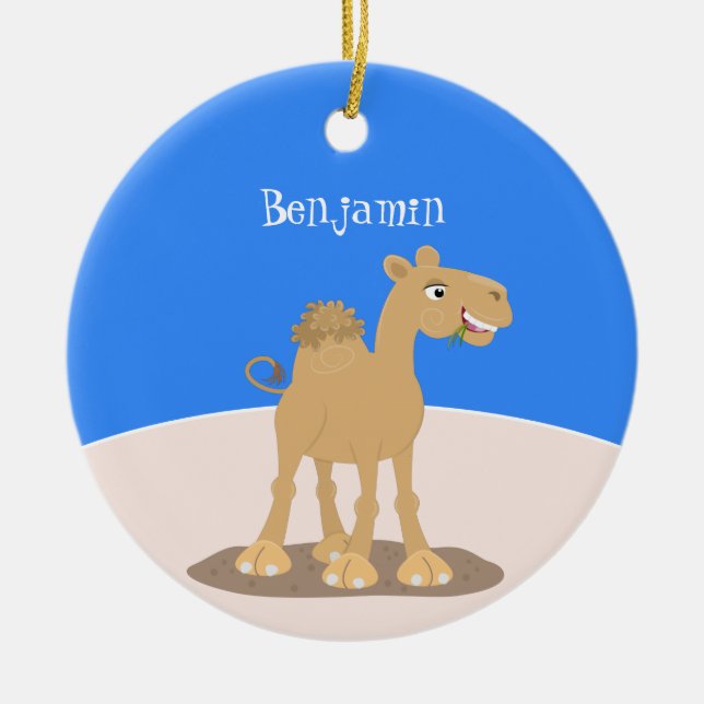 Cute happy smiling camel cartoon illustration ceramic tree decoration (Front)