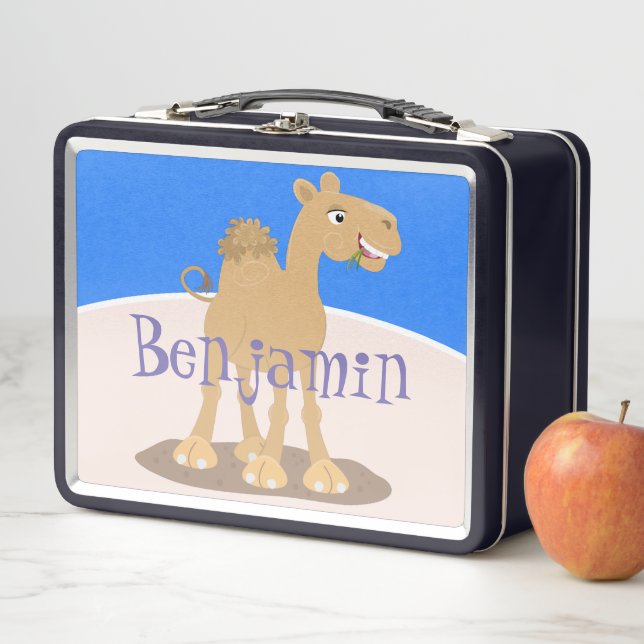Cute happy smiling camel cartoon illustration metal lunch box (In Situ)