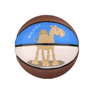 Cute happy smiling camel cartoon illustration mini basketball