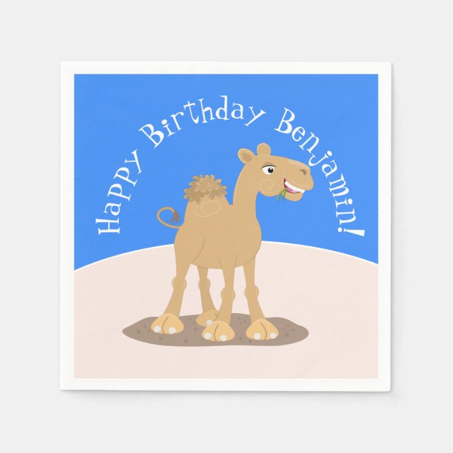Cute happy smiling camel cartoon illustration napkin (Front)