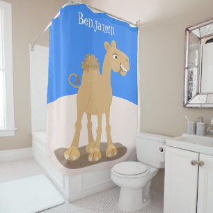 Cute happy smiling camel cartoon illustration shower curtain