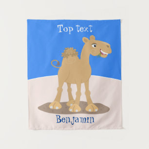 Cute happy smiling camel cartoon illustration tapestry