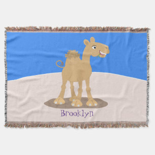 Cute happy smiling camel cartoon illustration throw blanket