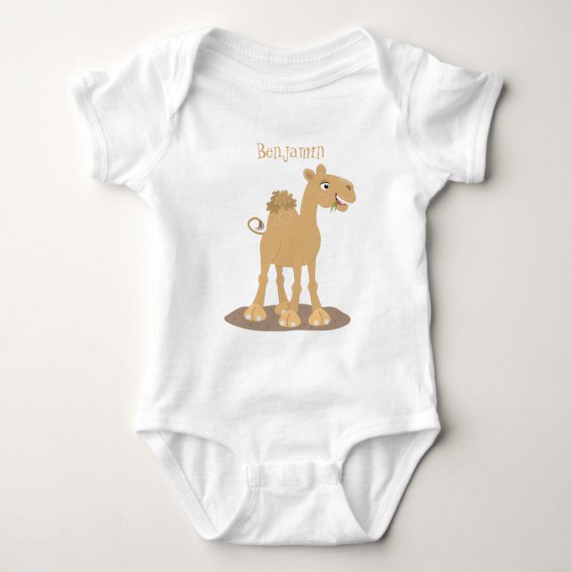 Cute happy smiling camel cartoon personalised baby bodysuit (Front)