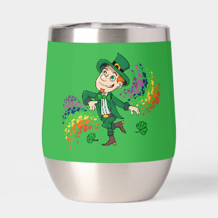 Cute happy smiling dancing leprechaun, a rainbow
