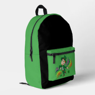 Cute happy smiling dancing leprechaun, a rainbow  printed backpack