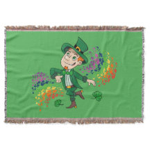Cute happy smiling dancing leprechaun, a rainbow 