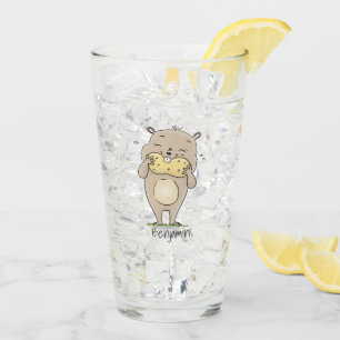 Cute happy smiling hamster with peanut cartoon glass