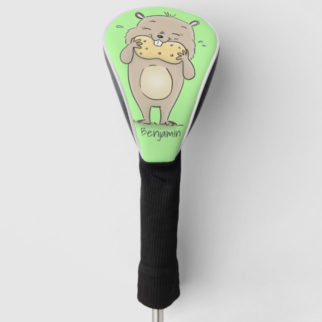 Cute happy smiling hamster with peanut cartoon golf head cover (Front)