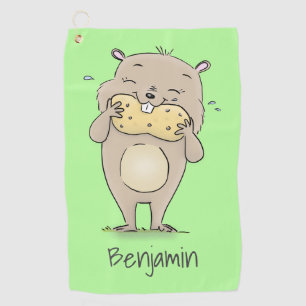 Cute happy smiling hamster with peanut cartoon golf towel