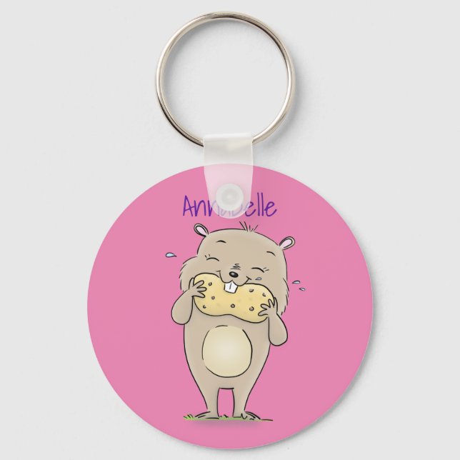 Cute happy smiling hamster with peanut cartoon key ring (Front)