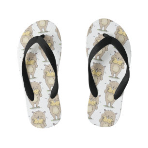 Cute happy smiling hamster with peanut cartoon kid's jandals