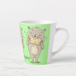Cute happy smiling hamster with peanut cartoon latte mug