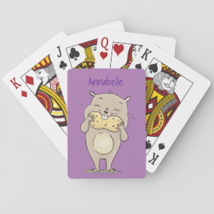 Cute happy smiling hamster with peanut cartoon playing cards