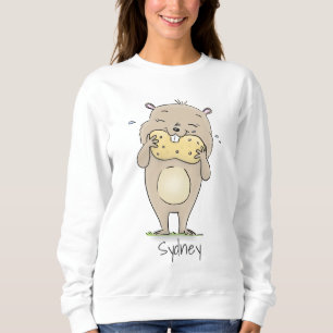Cute happy smiling hamster with peanut cartoon sweatshirt