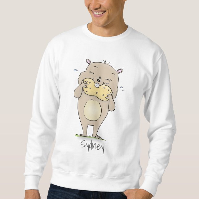 Cute happy smiling hamster with peanut cartoon sweatshirt (Front)