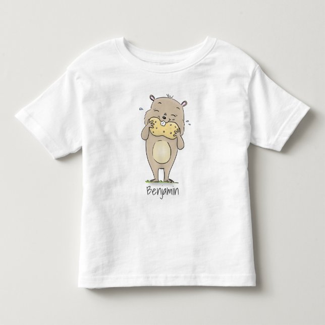 Cute happy smiling hamster with peanut cartoon toddler T-Shirt (Front)