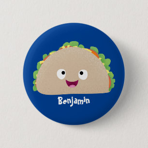 Cute happy smiling taco cartoon illustration 6 cm round badge
