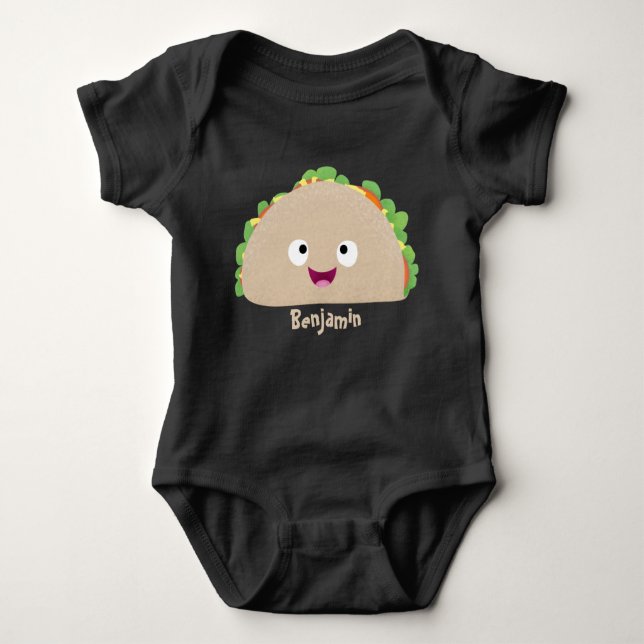 Cute happy smiling taco cartoon illustration baby bodysuit (Front)