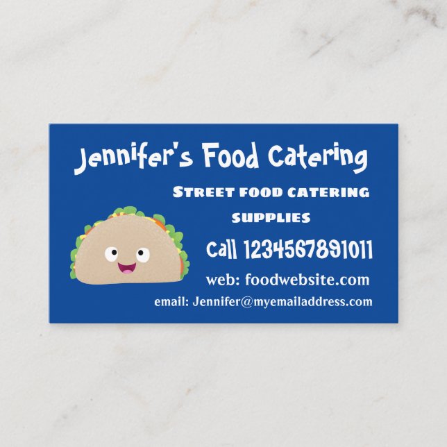 Cute happy smiling taco cartoon illustration business card (Front)
