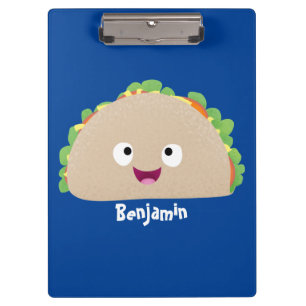 Cute happy smiling taco cartoon illustration clipboard