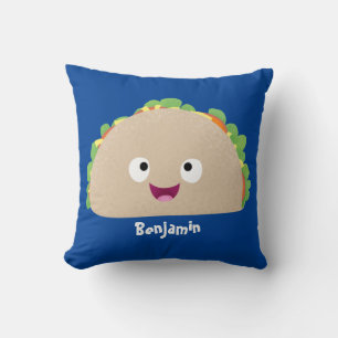 Cute happy smiling taco cartoon illustration  cushion