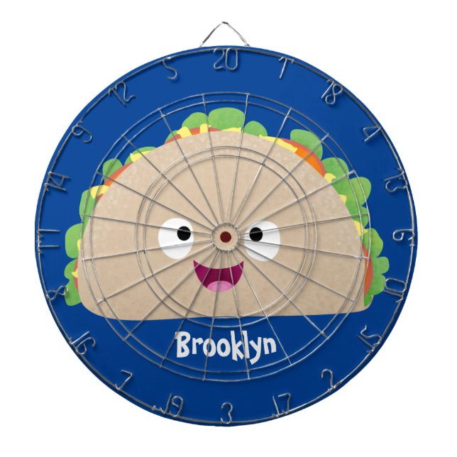 Cute happy smiling taco cartoon illustration dartboard (Front)