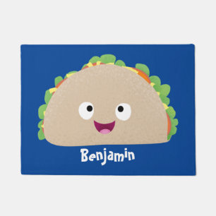 Cute happy smiling taco cartoon illustration  doormat