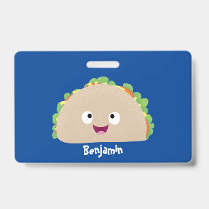 Cute happy smiling taco cartoon illustration ID badge