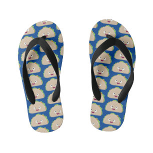 Cute happy smiling taco cartoon illustration kid's jandals