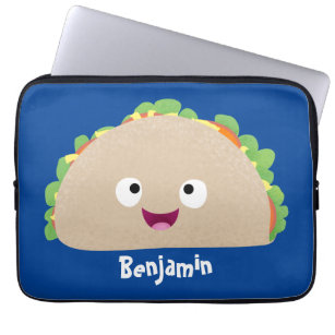 Cute happy smiling taco cartoon illustration laptop sleeve