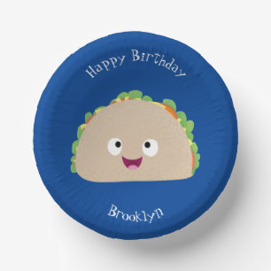 Cute happy smiling taco cartoon illustration paper plate