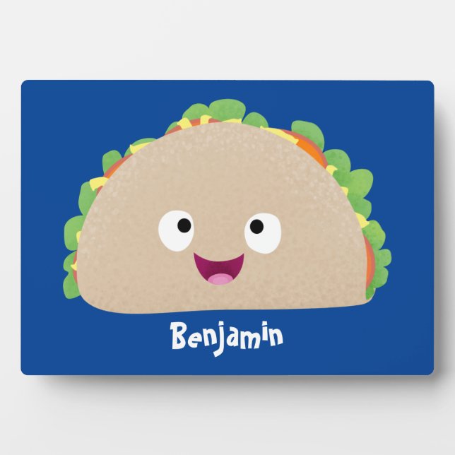 Cute happy smiling taco cartoon illustration  plaque (Front)