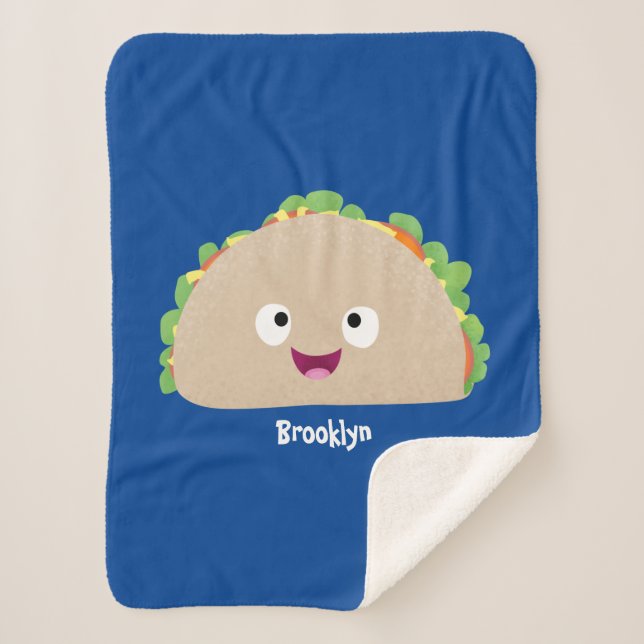 Cute happy smiling taco cartoon illustration  sherpa blanket (Front)