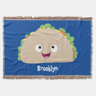 Cute happy smiling taco cartoon illustration throw blanket