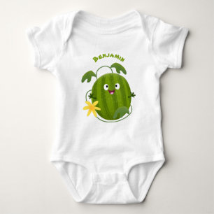 Cute happy smiling watermelon cartoon baby bodysuit
