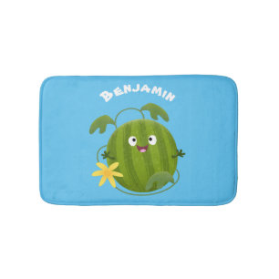 Cute happy smiling watermelon cartoon bath mat