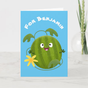 Cute happy smiling watermelon cartoon  card