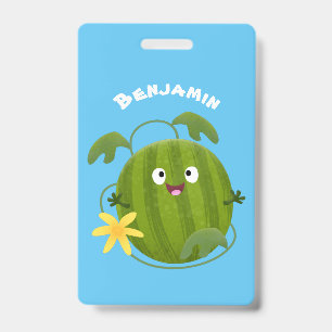 Cute happy smiling watermelon cartoon ID badge