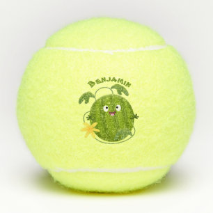 Cute happy smiling watermelon cartoon tennis balls
