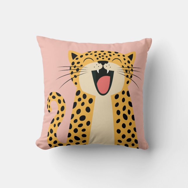 Cute Happy Smiling Wild Leopard Cartoon   Cushion (Front)