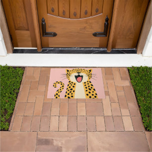 Cute Happy Smiling Wild Leopard Cartoon Doormat