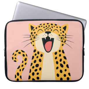 Cute Happy Smiling Wild Leopard Cartoon Laptop Sleeve