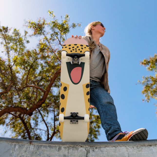 Cute Happy Smiling Wild Leopard Cartoon   Skateboard (Outdoor 1)