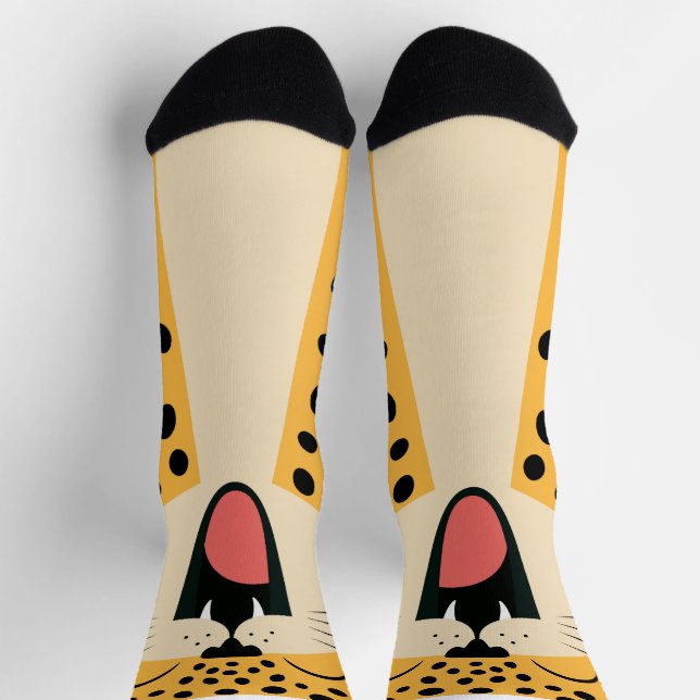 Cute Happy Smiling Wild Leopard Cartoon   Socks (Top)
