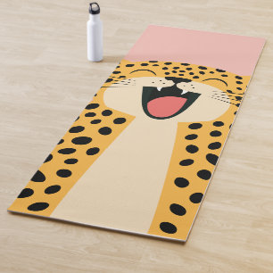 Cute Happy Smiling Wild Leopard Cartoon Yoga Mat