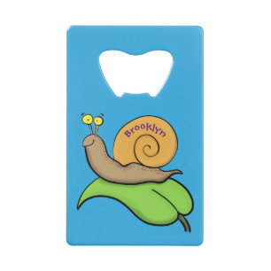 Cute, happy snail on a leaf cartoon illustration