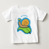 Cute, happy snail on a leaf cartoon illustration