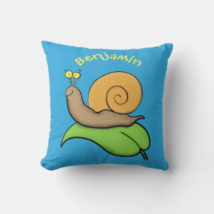 Cute, happy snail on a leaf cartoon illustration cushion