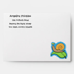 Cute, happy snail on a leaf cartoon illustration envelope